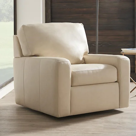 Contemporary Leather Chair with Wood Feet